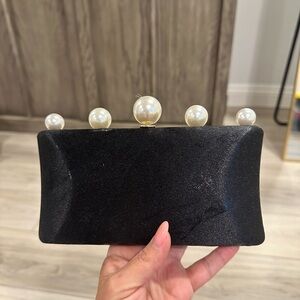 Elegant Black Clutch with Pearl Accents